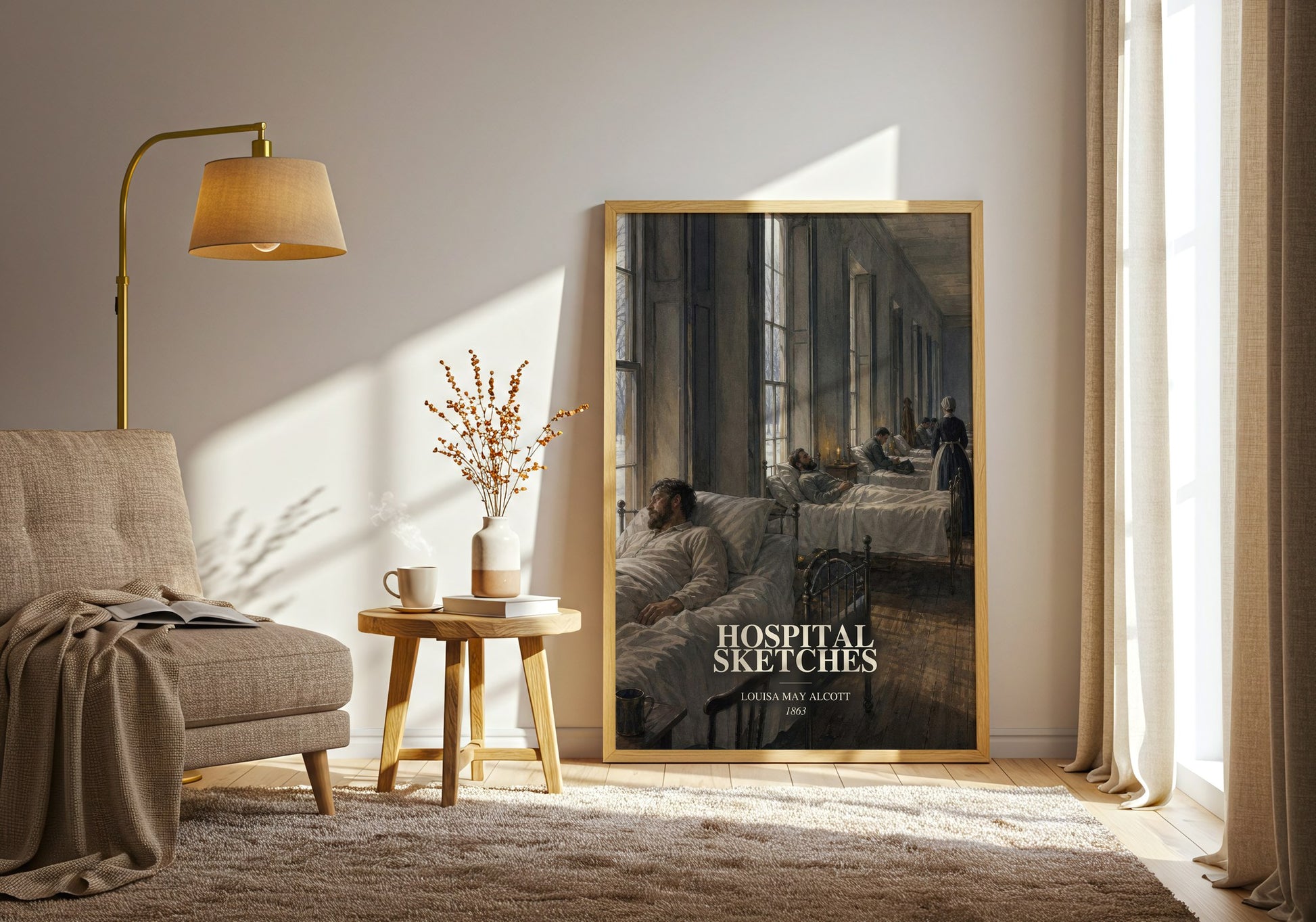 Hospital Sketches watercolour print in frame leaning in hallway – memoir wall art