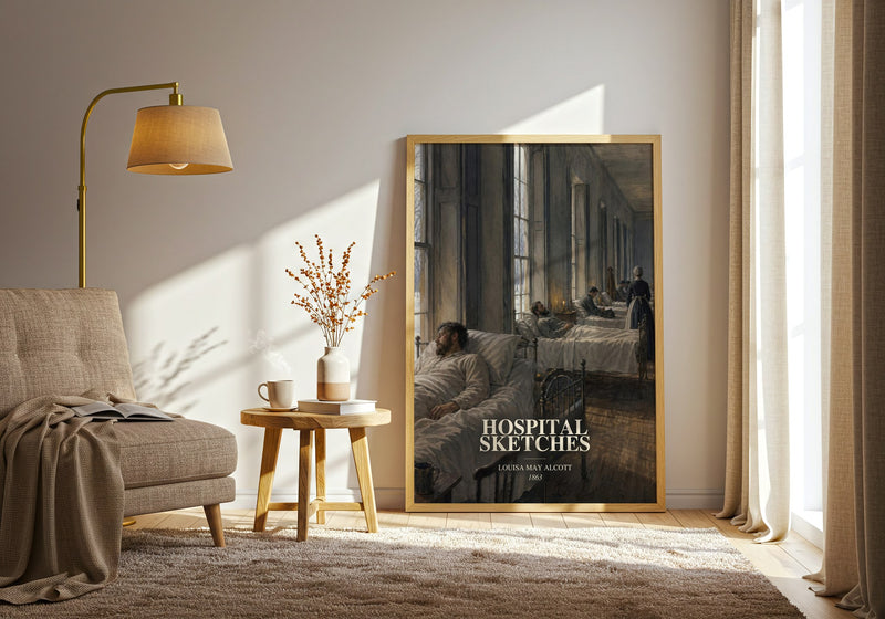 Hospital Sketches watercolour print in frame leaning in hallway – memoir wall art