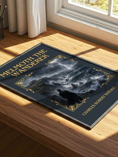 Melmoth the Wanderer Classic Book Art Print by Charles Robert Maturin – print on a sunlit desk