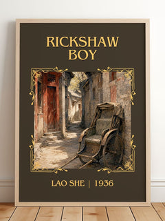 Rickshaw Boy Classic Book Art Print by Lao She – framed print leaning on a wooden floor