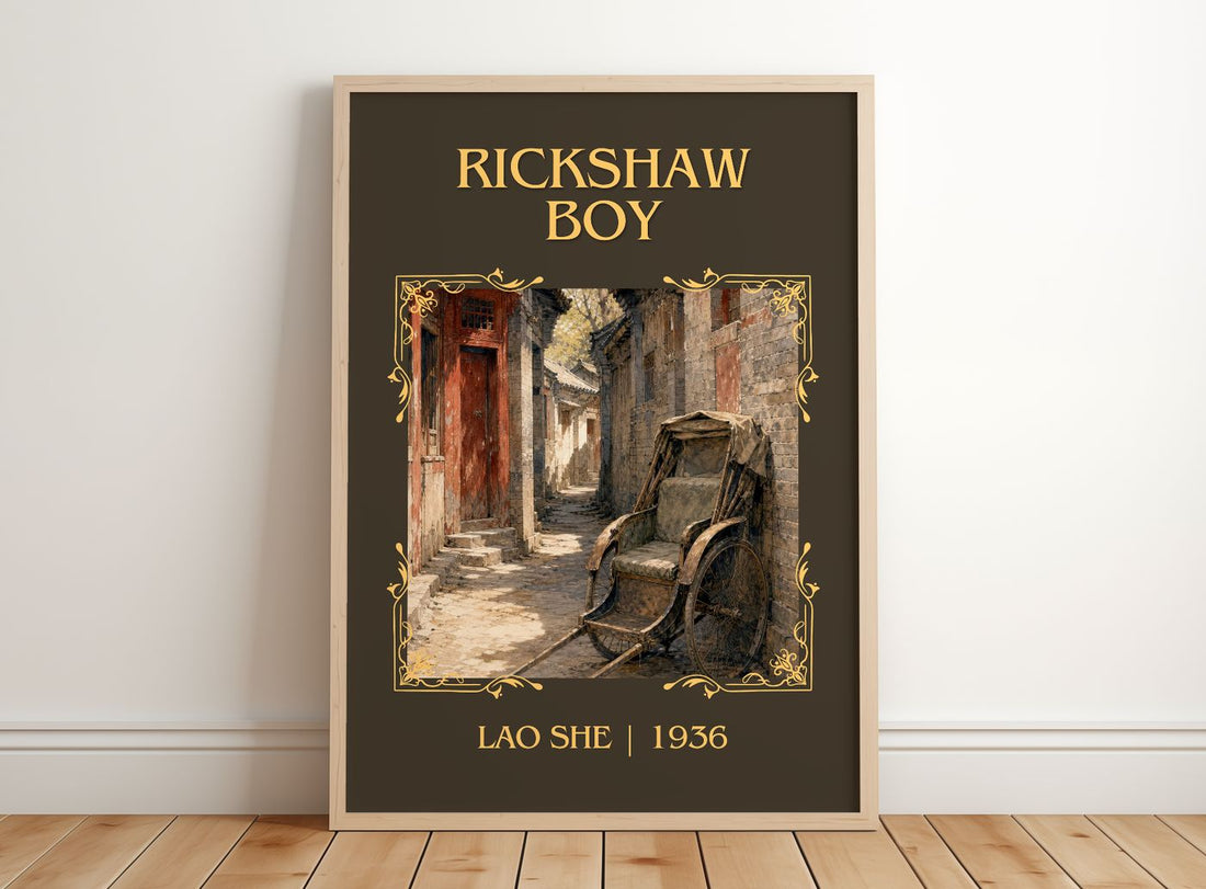 Rickshaw Boy Classic Book Art Print by Lao She – framed print leaning on a wooden floor