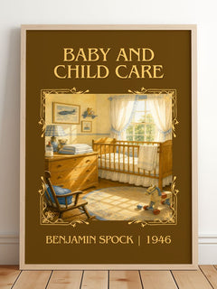 Baby And Child Care Classic Book Art Print by Benjamin Spock – framed print leaning on a wooden floor