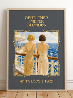 Gentlemen Prefer Blondes Classic Book Art Print by Anita Loos – framed print leaning on a wooden floor