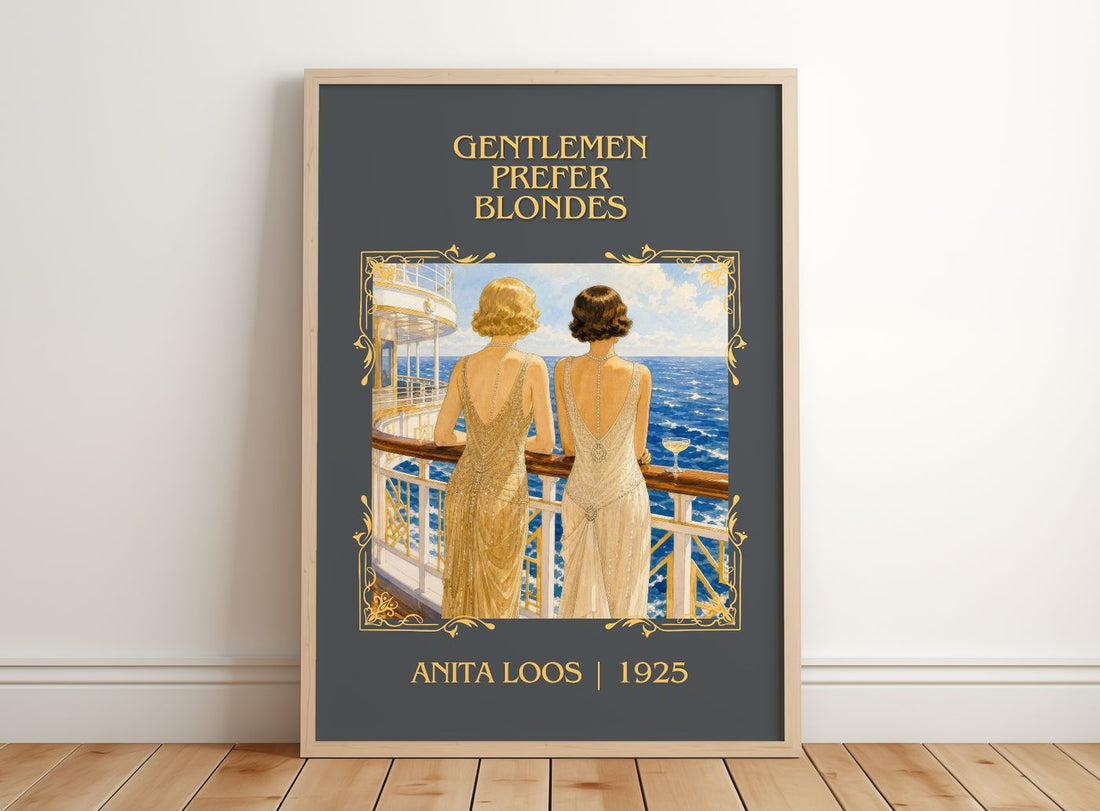Gentlemen Prefer Blondes Classic Book Art Print by Anita Loos – framed print leaning on a wooden floor