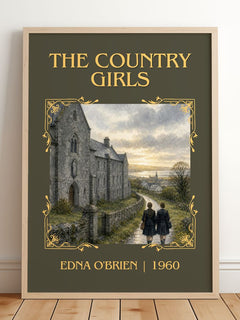 The Country Girls Classic Book Art Print by Edna O'Brien – framed print leaning on a wooden floor