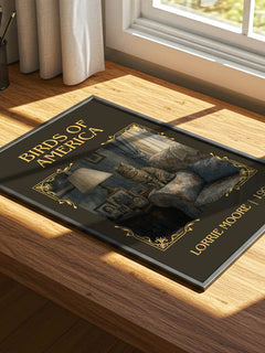 Birds of America Classic Book Art Print by Lorrie Moore – print on a sunlit desk
