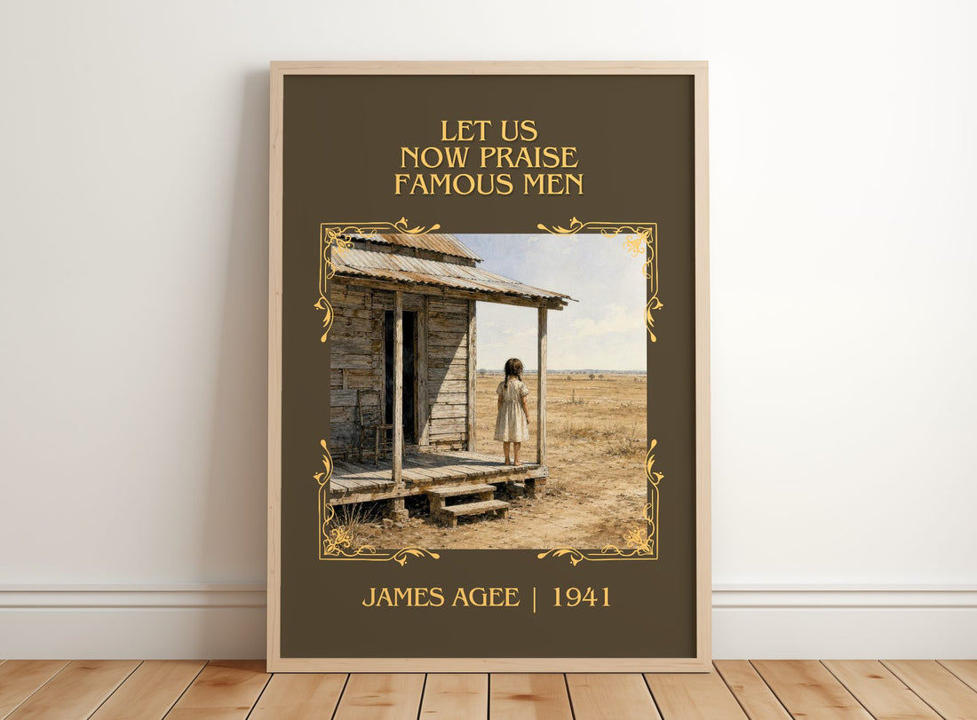 Let Us Now Praise Famous Men Classic Book Art Print by James Agee – framed print leaning on a wooden floor