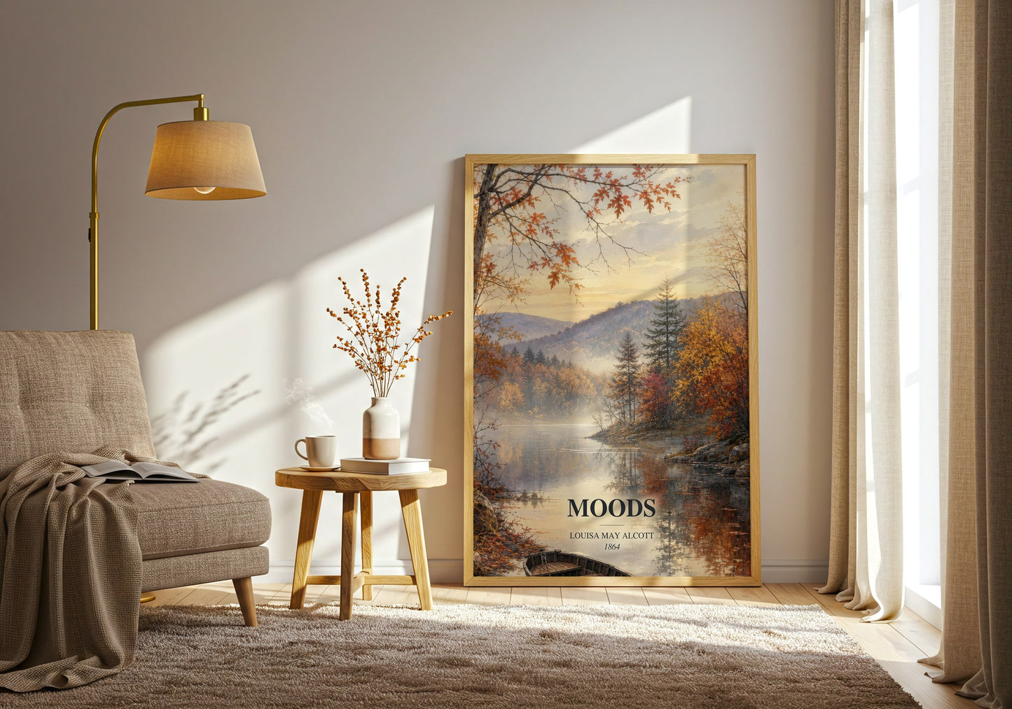Moods watercolour print in frame leaning in hallway – poetry wall art