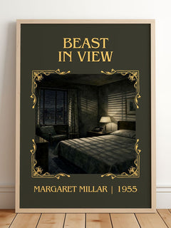 Beast In View Classic Book Art Print by Margaret Millar – framed print leaning on a wooden floor