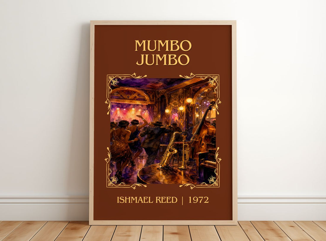 Mumbo Jumbo Classic Book Art Print by Ishmael Reed – framed print leaning on a wooden floor