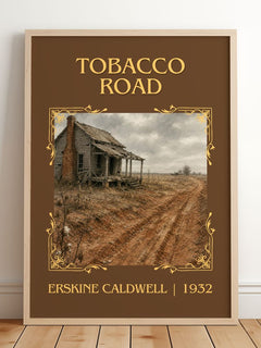 Tobacco Road Classic Book Art Print by Erskine Caldwell – framed print leaning on a wooden floor