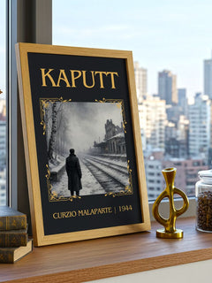 Kaputt Classic Book Art Print by Curzio Malaparte – framed print on a city-view windowsill