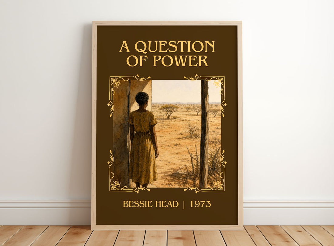 A Question of Power Classic Book Art Print by Bessie Head – framed print leaning on a wooden floor