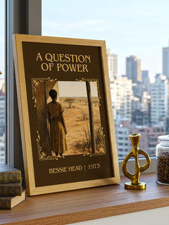 A Question of Power Classic Book Art Print by Bessie Head – framed print on a city-view windowsill