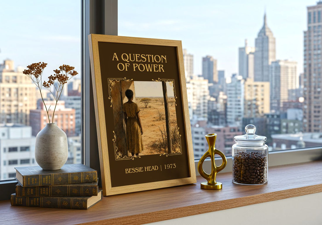 A Question of Power Classic Book Art Print by Bessie Head – framed print on a city-view windowsill
