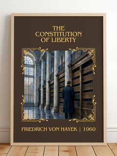 Constitution of Liberty Classic Book Art Print by Friedrich von Hayek – framed print leaning on a wooden floor