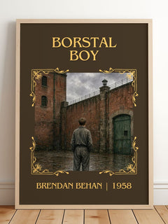 Borstal Boy Classic Book Art Print by Brendan Behan – framed print leaning on a wooden floor