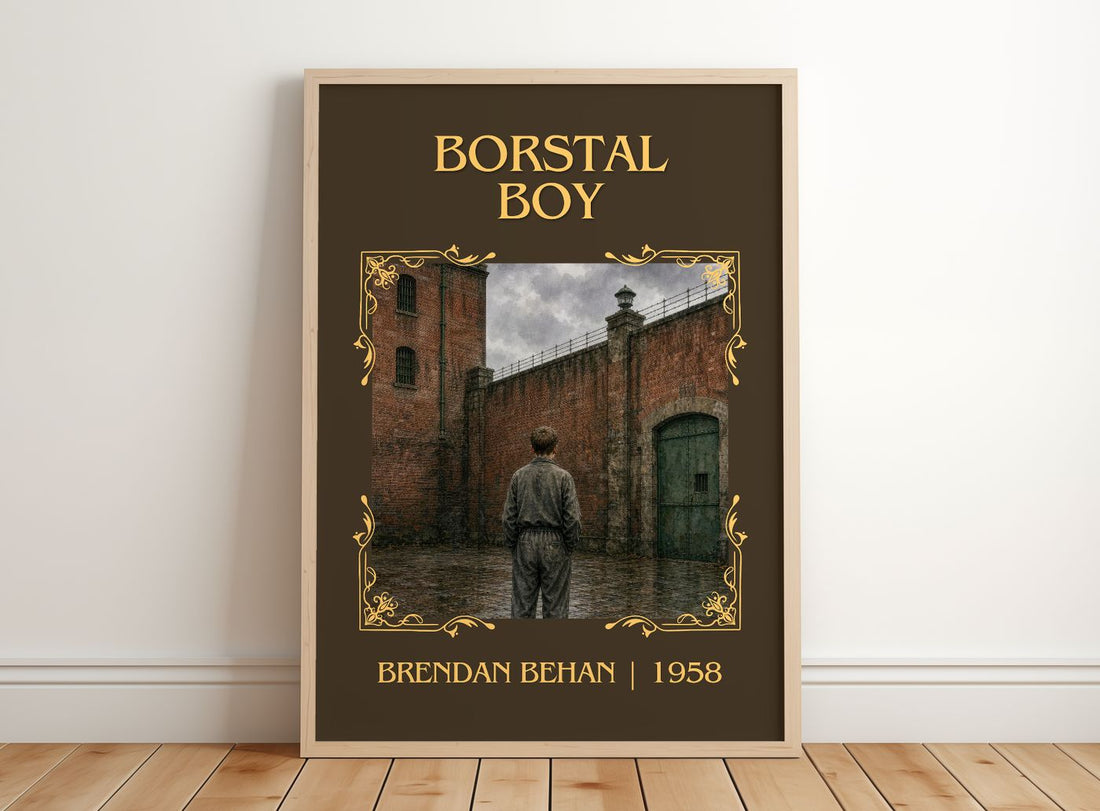 Borstal Boy Classic Book Art Print by Brendan Behan – framed print leaning on a wooden floor