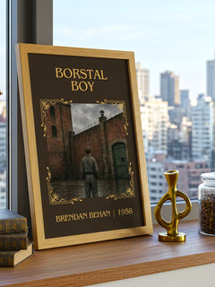 Borstal Boy Classic Book Art Print by Brendan Behan – framed print on a city-view windowsill