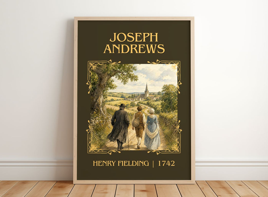 Joseph Andrews Classic Book Art Print by Henry Fielding – framed print leaning on a wooden floor
