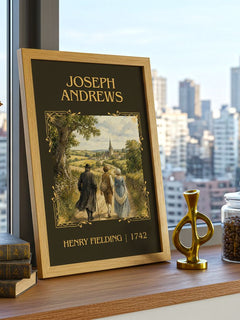 Joseph Andrews Classic Book Art Print by Henry Fielding – framed print on a city-view windowsill
