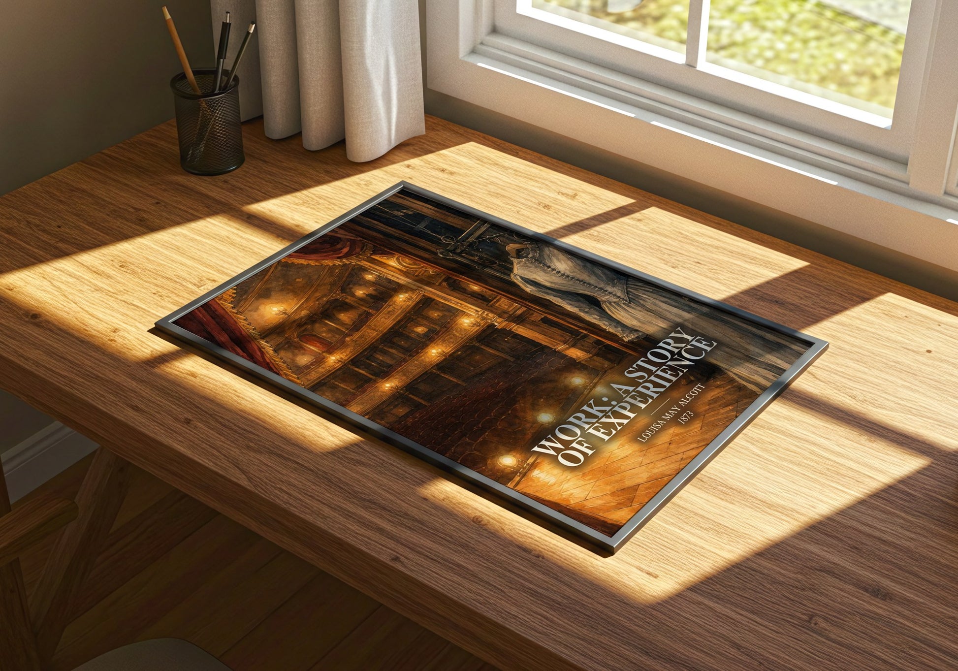 Work: A Story Of Experience watercolour book poster framed on wall – literary fiction wall art