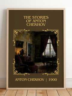 The Stories of Anton Chekhov Classic Book Art Print by Anton Chekhov – framed print leaning on a wooden floor