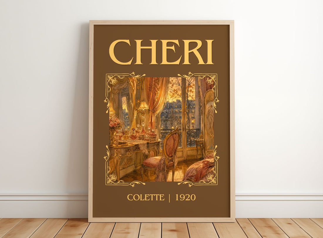 Cheri Classic Book Art Print by Colette – framed print leaning on a wooden floor