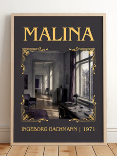 Malina Classic Book Art Print by Ingeborg Bachmann – framed print leaning on a wooden floor