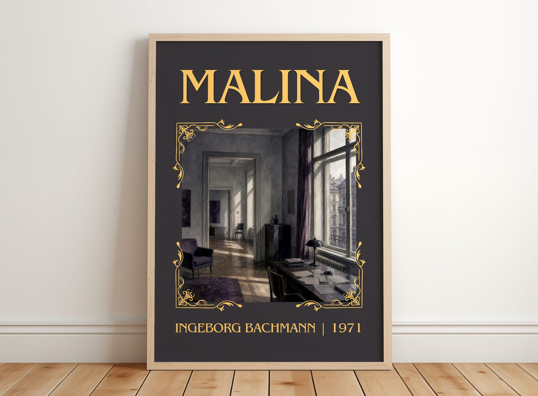 Malina Classic Book Art Print by Ingeborg Bachmann – framed print leaning on a wooden floor