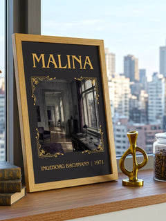 Malina Classic Book Art Print by Ingeborg Bachmann – framed print on a city-view windowsill