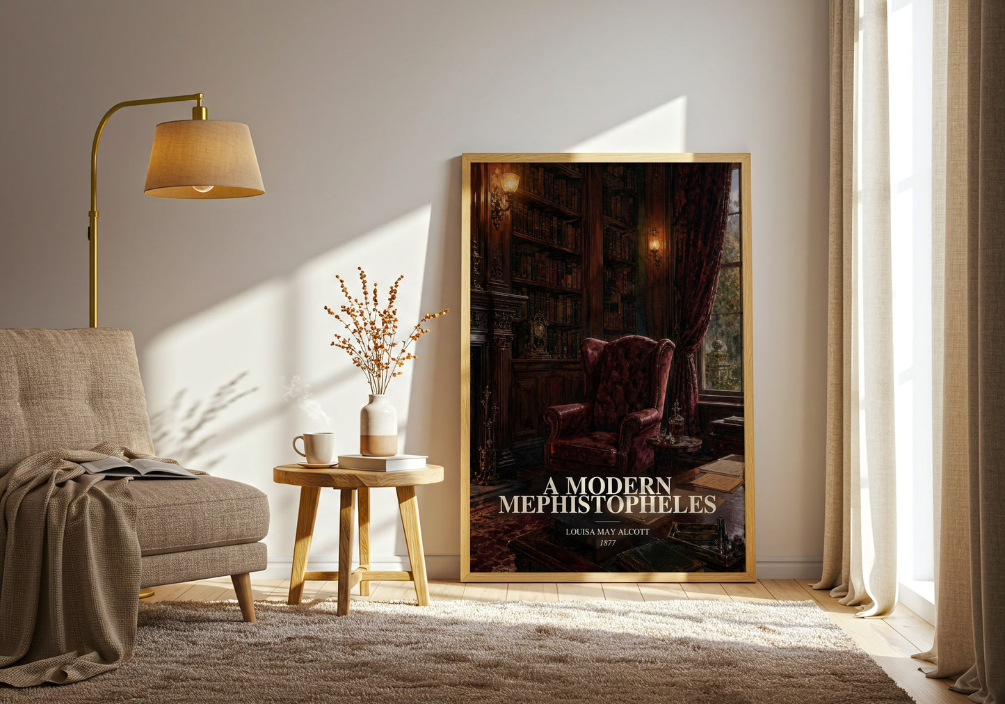 A Modern Mephistopheles watercolour print in frame leaning in hallway – romance wall art