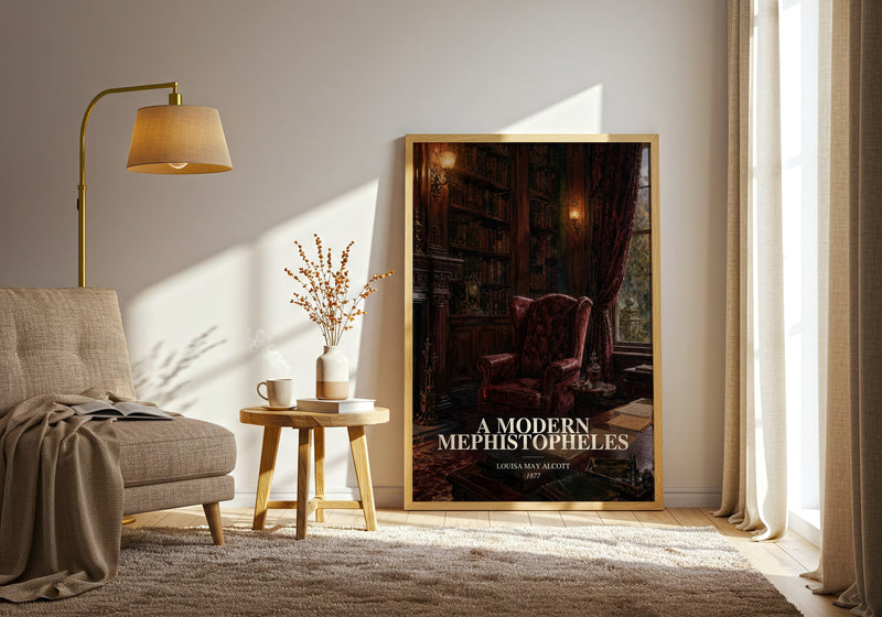 A Modern Mephistopheles watercolour print in frame leaning in hallway – romance wall art