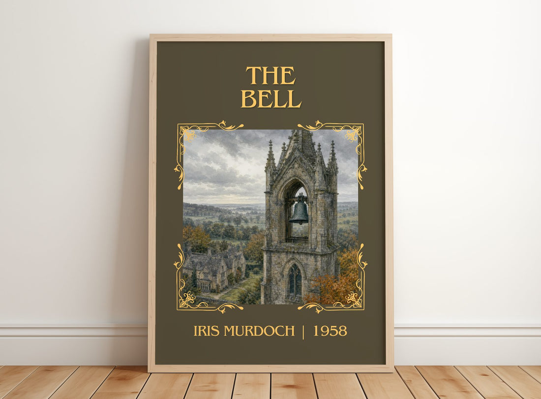 The Bell Classic Book Art Print by Iris Murdoch – framed print leaning on a wooden floor