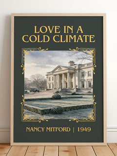Love in a Cold Climate Classic Book Art Print by Nancy Mitford – framed print leaning on a wooden floor