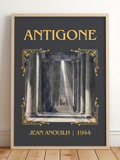 Antigone Classic Book Art Print by Jean Anouilh – framed print leaning on a wooden floor