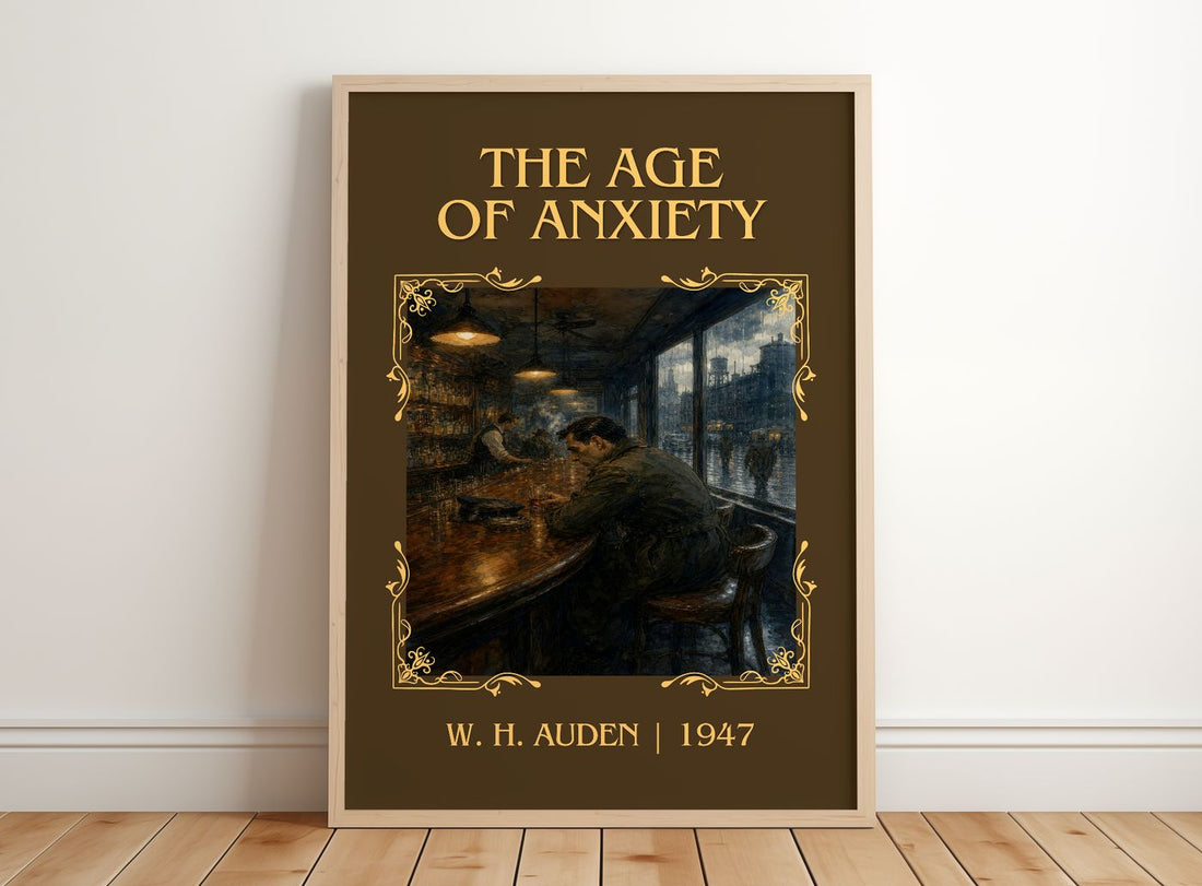 The Age of Anxiety Classic Book Art Print by W. H. Auden – framed print leaning on a wooden floor
