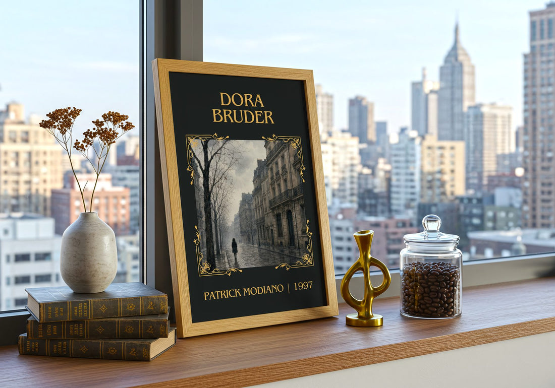 Dora Bruder Classic Book Art Print by Patrick Modiano – framed print on a city-view windowsill