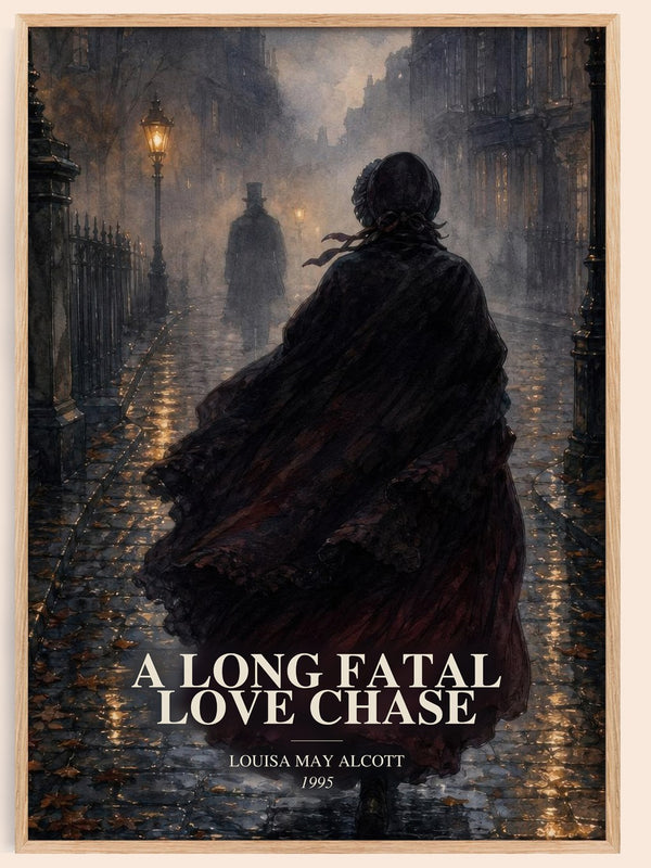 A Long Fatal Love Chase watercolour book poster by Louisa May Alcott – framed literary art print