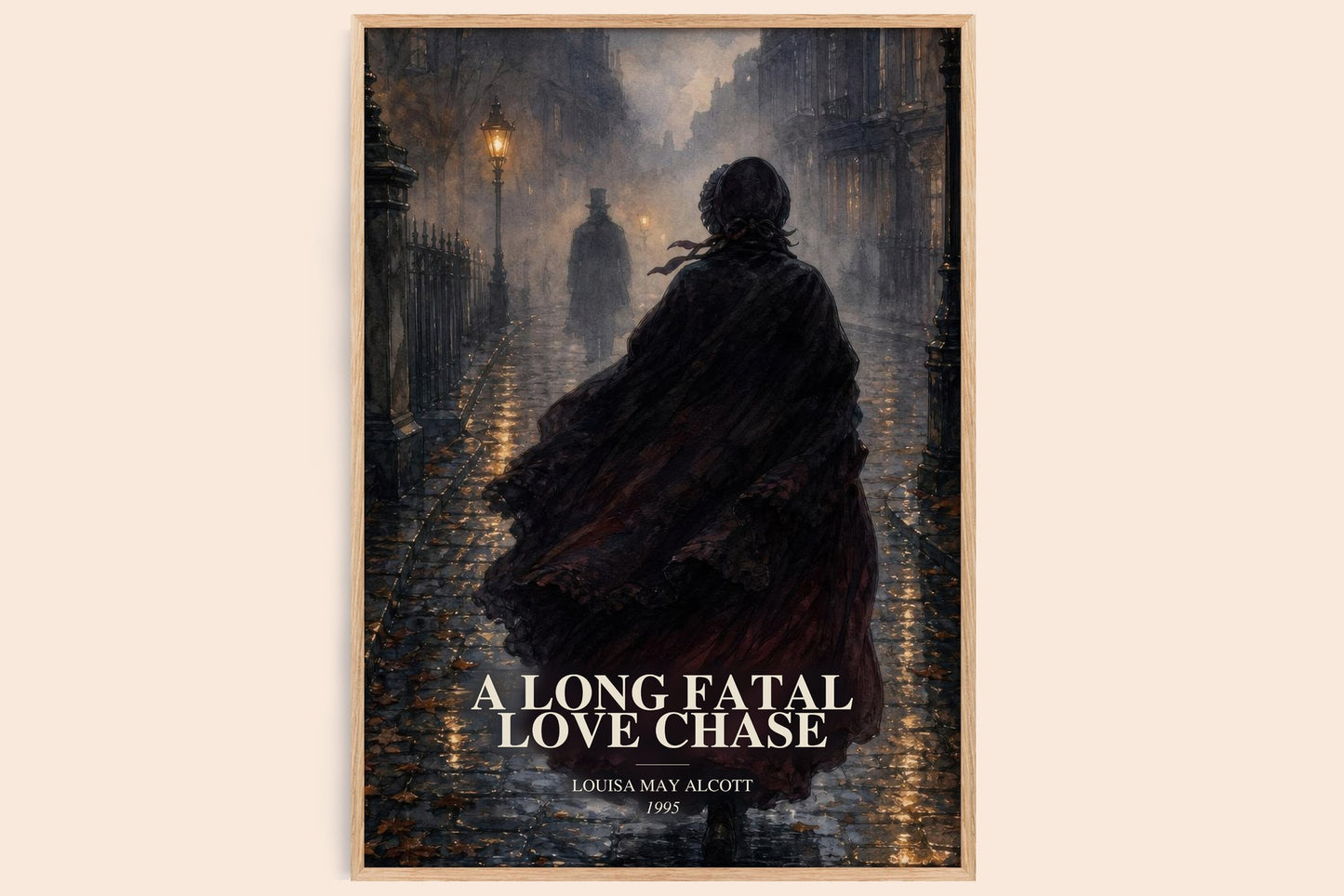 A Long Fatal Love Chase watercolour book poster by Louisa May Alcott – framed literary art print