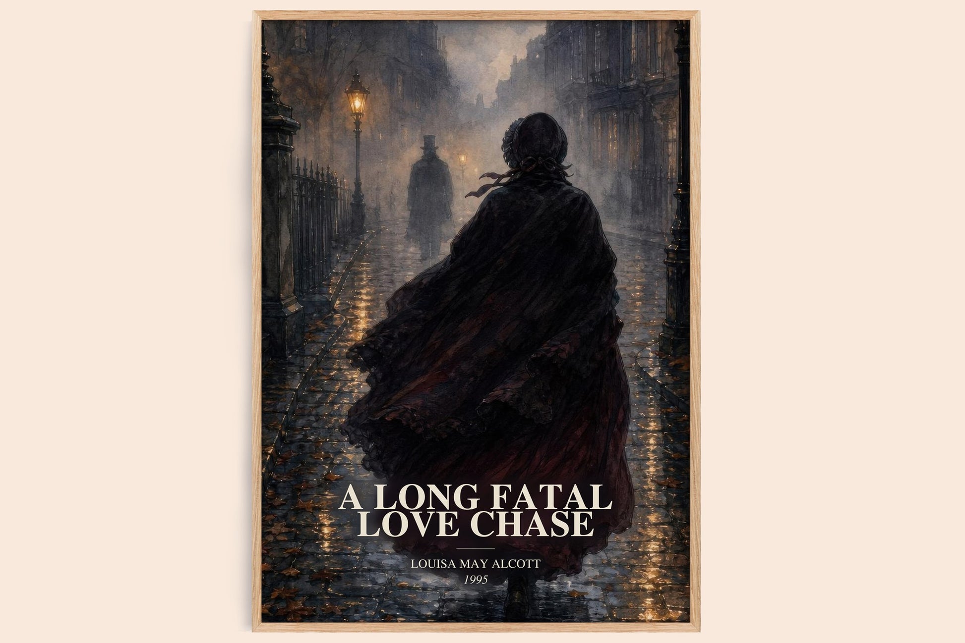 A Long Fatal Love Chase watercolour book poster by Louisa May Alcott – framed literary art print
