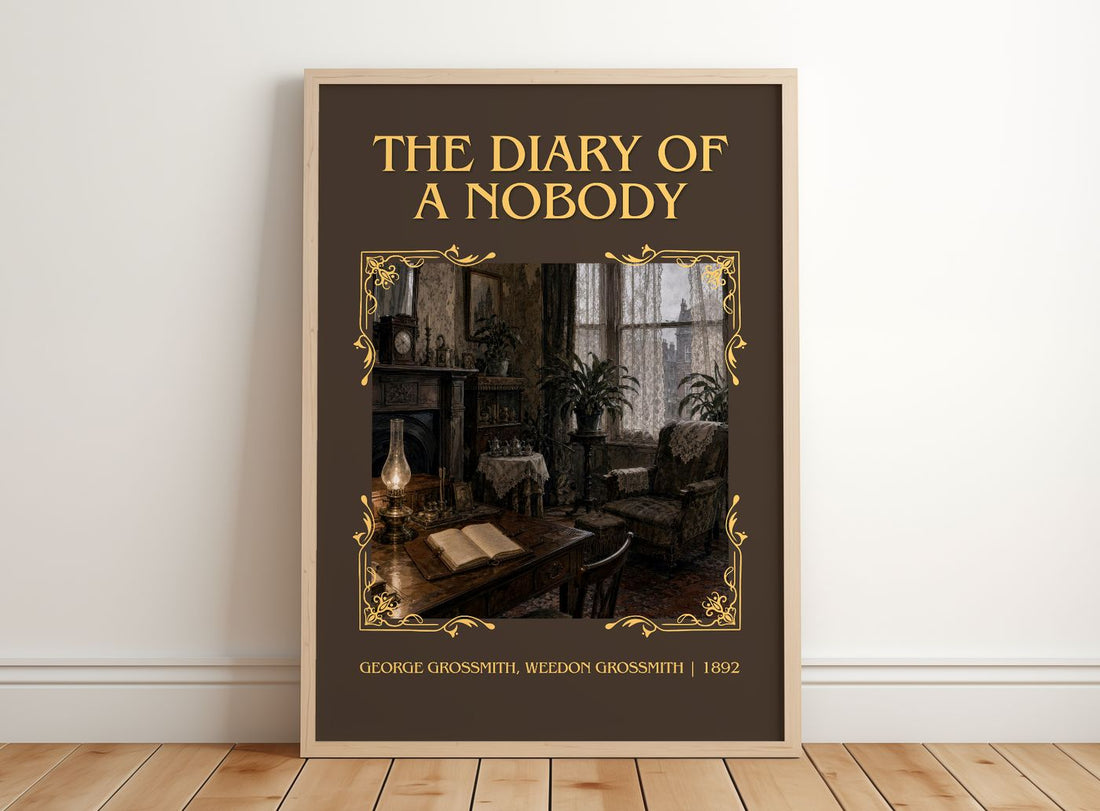 Diary of a Nobody Classic Book Art Print by G. Grossmith – framed print leaning on a wooden floor