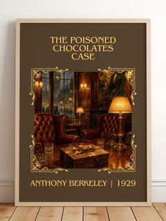 Poisoned Chocolates Case Classic Book Art Print by Anthony Berkeley – framed print leaning on a wooden floor