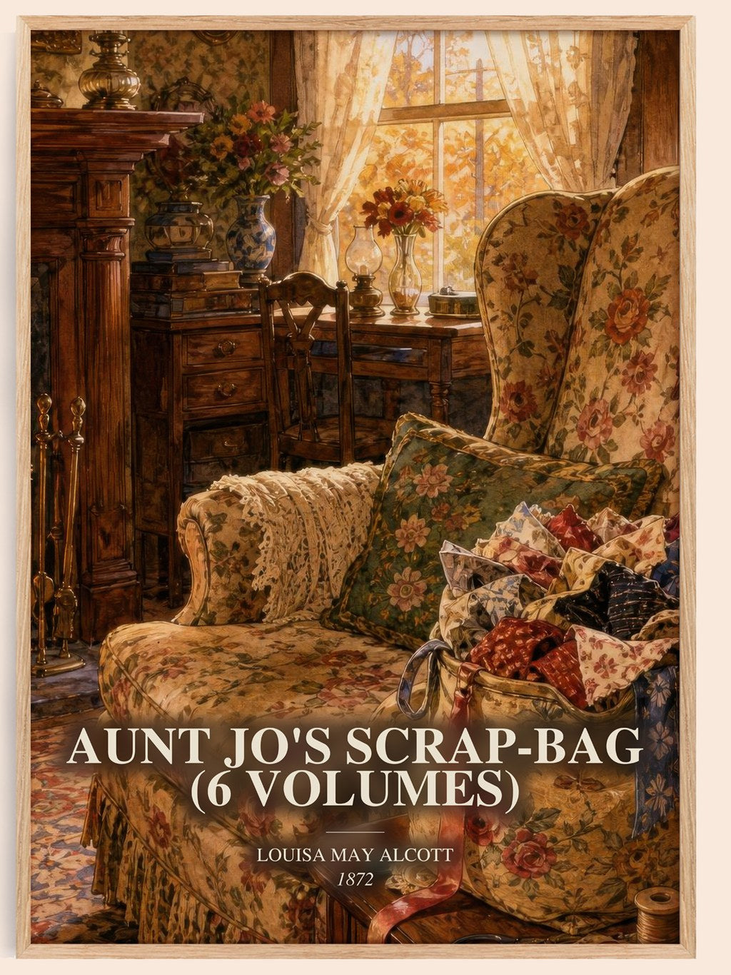 Aunt Jo'S Scrap-Bag (6 Volumes) watercolour book poster by Louisa May Alcott – framed literary art print