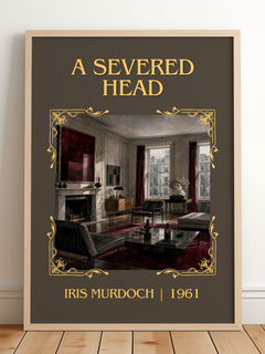 A Severed Head Classic Book Art Print by Iris Murdoch – framed print leaning on a wooden floor