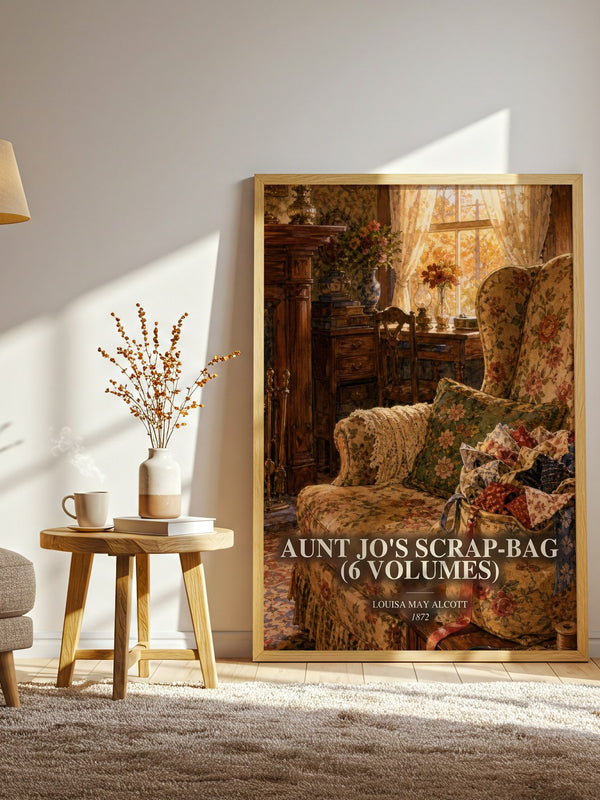 Aunt Jo'S Scrap-Bag (6 Volumes) watercolour print in frame leaning in hallway – childrens wall art