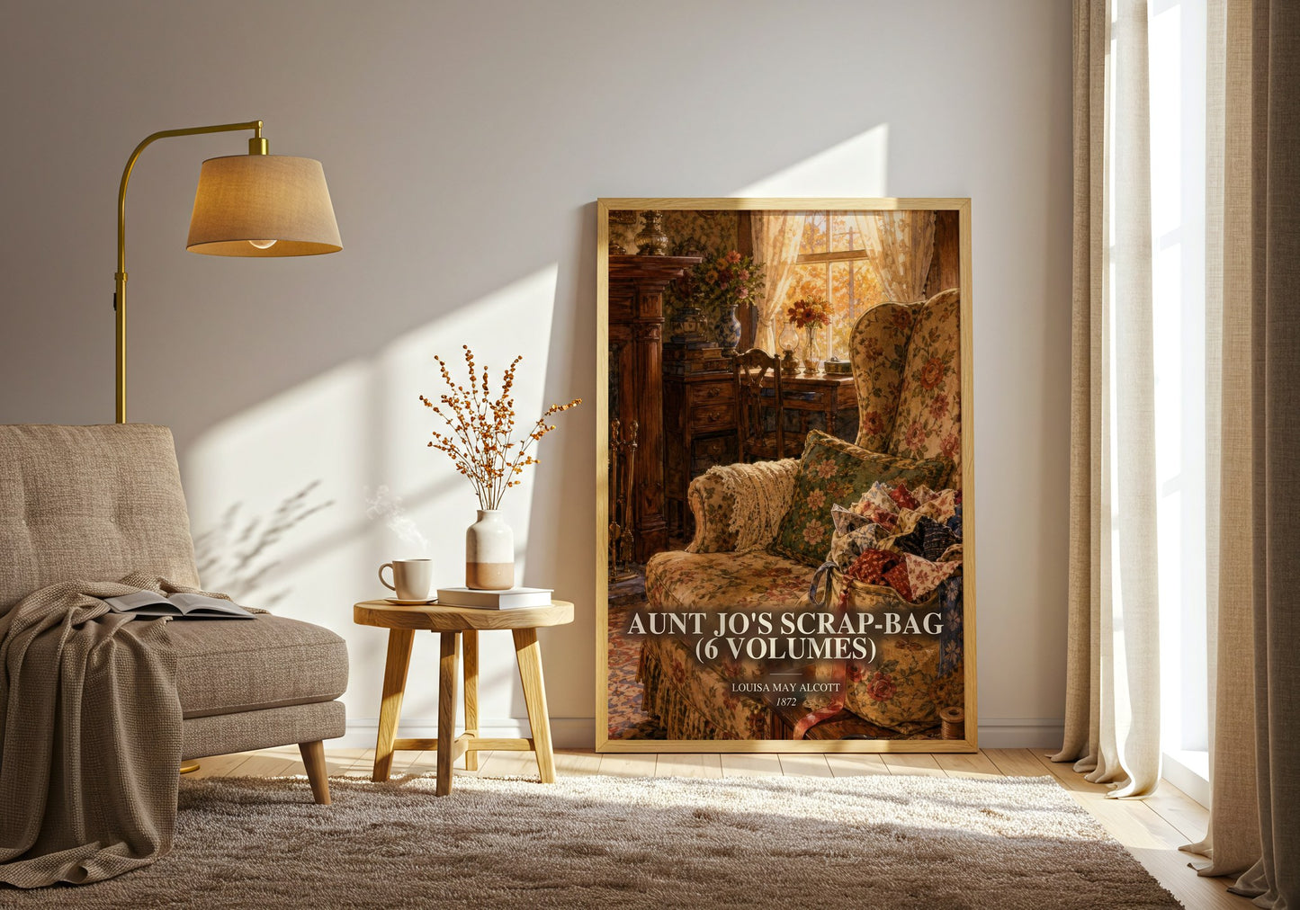 Aunt Jo'S Scrap-Bag (6 Volumes) watercolour print in frame leaning in hallway – childrens wall art