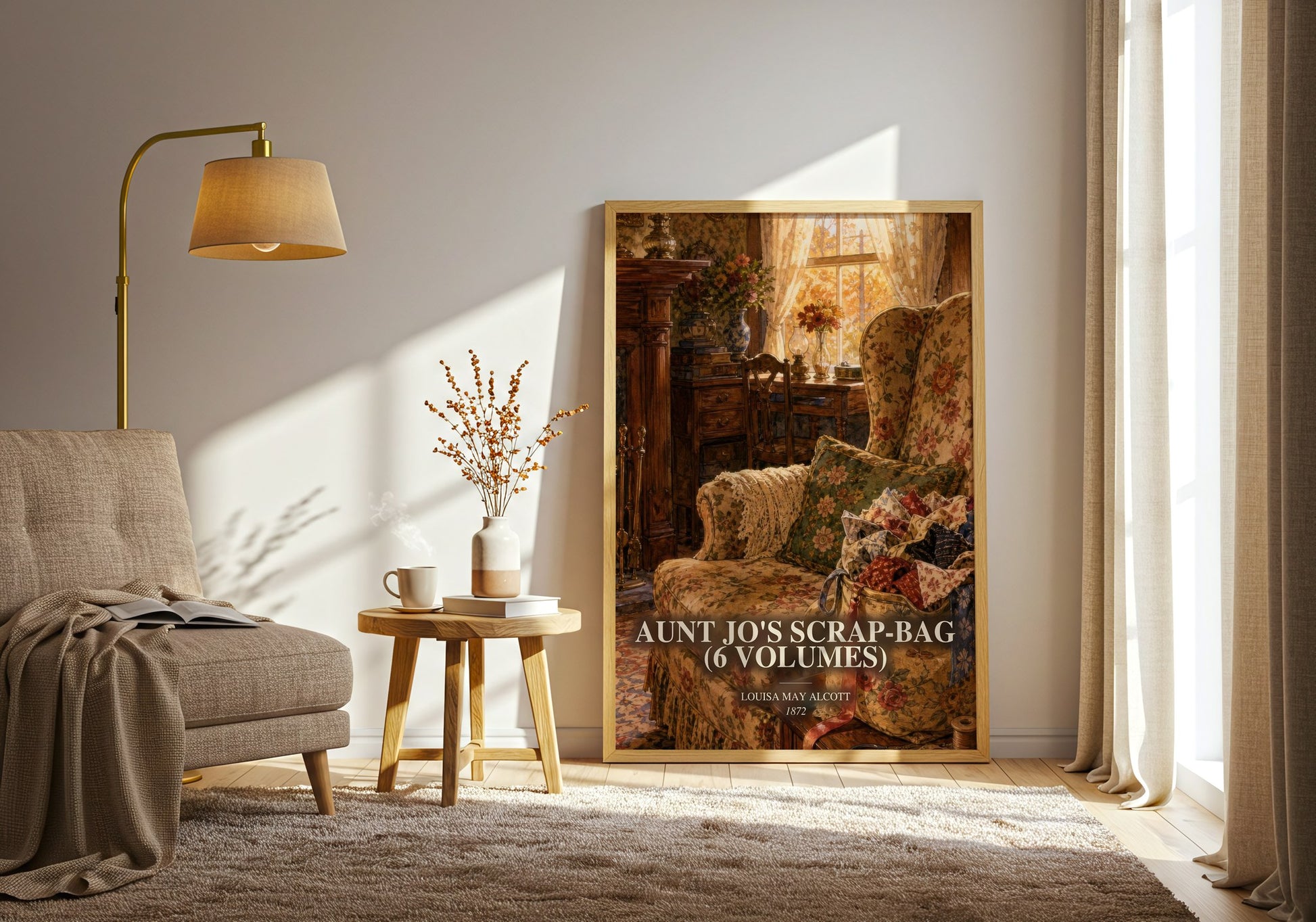 Aunt Jo'S Scrap-Bag (6 Volumes) watercolour print in frame leaning in hallway – childrens wall art
