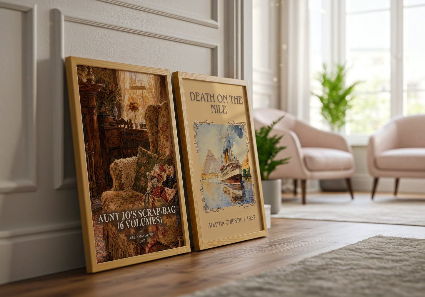 Aunt Jo'S Scrap-Bag (6 Volumes) watercolour print framed by window – literary home decor