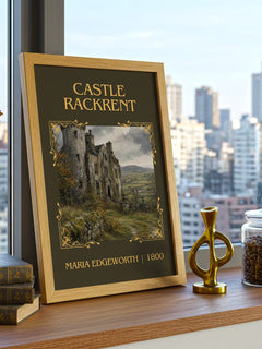 Castle Rackrent Classic Book Art Print by Maria Edgeworth – framed print on a city-view windowsill